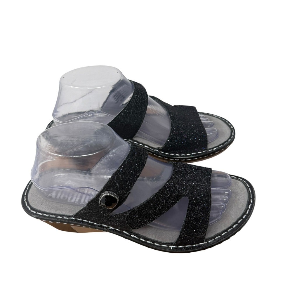 Alegria Loti Wedge Slide Sandals Black Sparkle Comfort Travel Womens 38 US 7.5-8